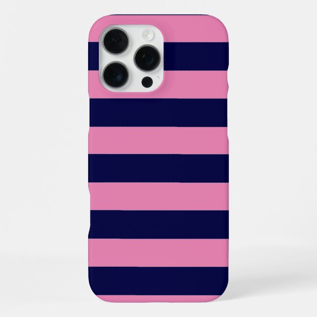Nautical Stripes Navy Blue and Pink iPhone Case (Back)