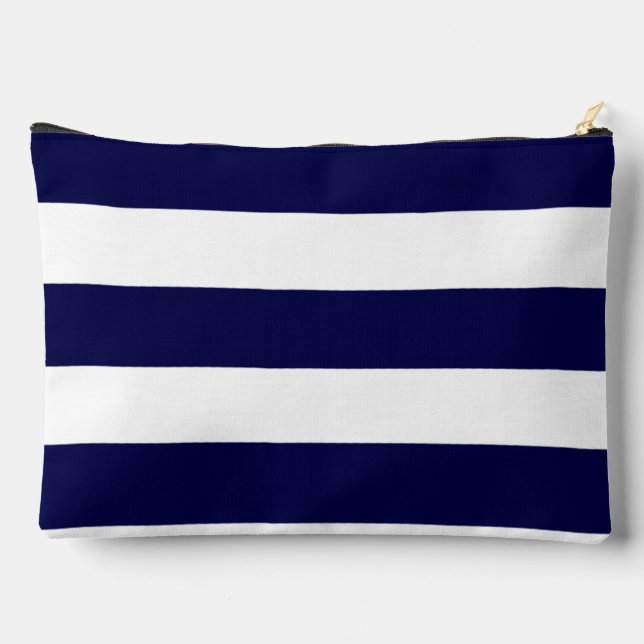 Nautical Stripes Navy Blue and White  Accessory Pouch (Back)