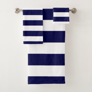 Nautical Stripes Navy Blue and White  Bath Towel Set
