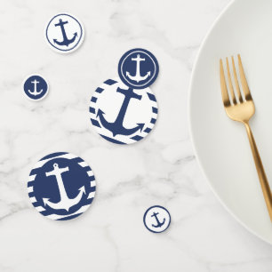 Nautical Stripes & Navy Blue and White Boat Anchor Confetti