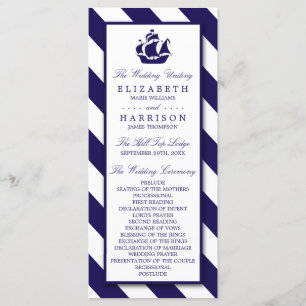 Nautical Stripes & Navy Blue Ship Wedding Program
