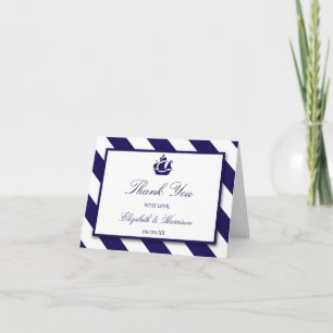 Nautical Stripes & Navy Blue Ship Wedding Thank You Card