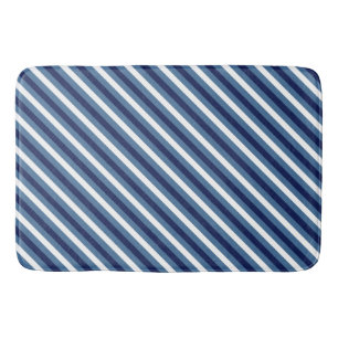 Nautical Stripes Navy Smokey Blue Crisp White  Bath Mat