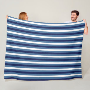 Nautical Stripes Navy Smokey Blue Crisp White Fleece Blanket