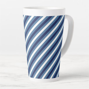 Nautical Stripes Navy Smokey Blue Crisp White Latte Mug