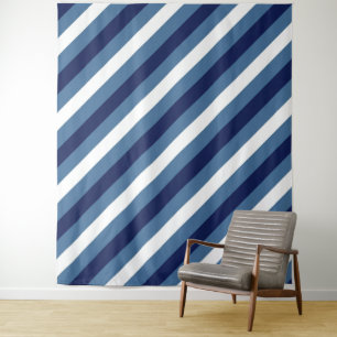 Nautical Stripes Navy Smokey Blue Crisp White Tapestry
