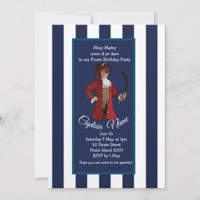 Nautical stripes Pirate Invitation (Front)