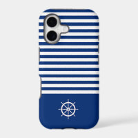 Nautical Stripes+Ships Wheel Blue+White