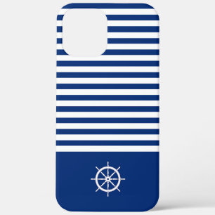 Nautical Stripes+Ships Wheel Blue+White iPhone 12 Pro Max Case