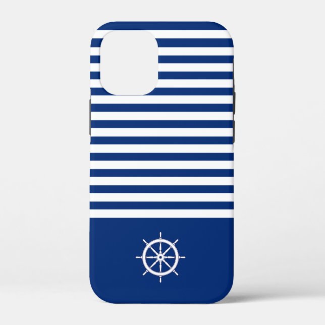 Nautical Stripes+Ships Wheel Blue+White Case-Mate iPhone Case (Back)