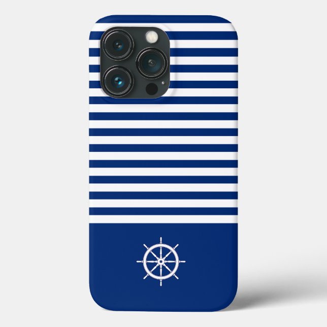 Nautical Stripes+Ships Wheel Blue+White Case-Mate iPhone Case (Back)