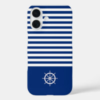 Nautical Stripes+Ships Wheel Blue+White