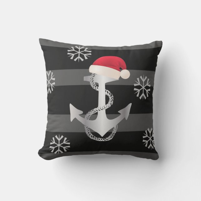 nautical STRIPES WITH ANCHOR and Santa Hat | Cushion (Front)