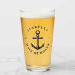 Nautical Style Anchor | Maid of Honour Glass<br><div class="desc">A unique tall shot glass tumbler for your hand-picked and extra special wedding party. It features a classic navy and white-themed look with a nautical anchor front and centre. Above and below these are spots for your unique details. All elements of this item are unlocked and customisable, so enjoy being...</div>