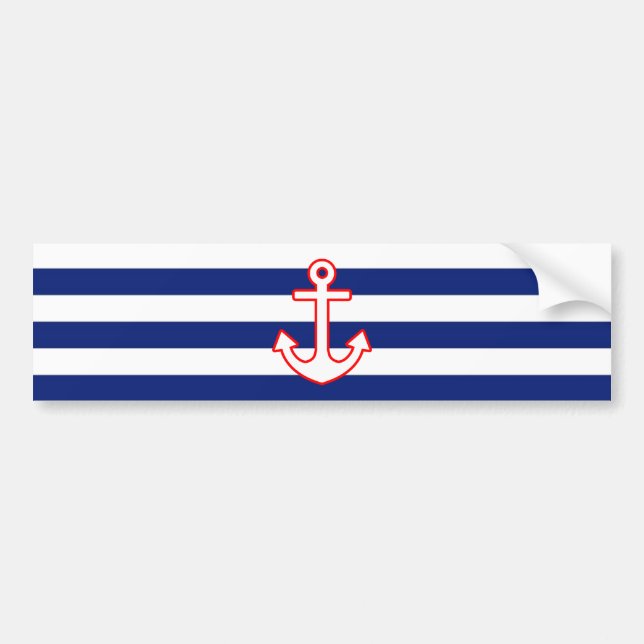 Nautical Style Anchor on Stripes Bumper Sticker (Front)