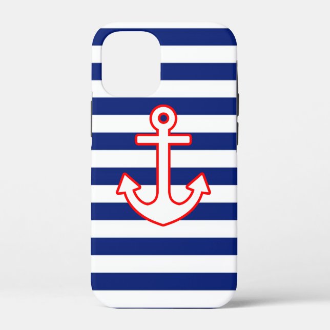 Nautical Style Anchor on Stripes Case-Mate iPhone Case (Back)