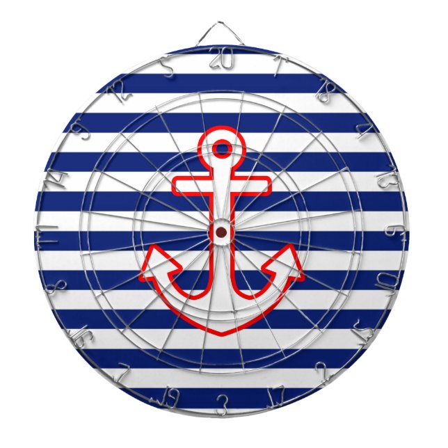 Nautical Style Anchor on Stripes Decor Dartboard (Front)