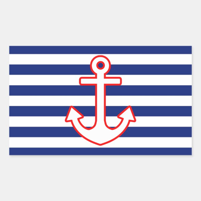Nautical Style Anchor on Stripes Decor Rectangular Sticker (Front)