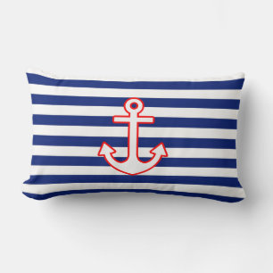 Nautical Style Anchor on Stripes Lumbar Cushion