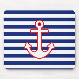 Nautical Style Anchor on Stripes Mouse Pad