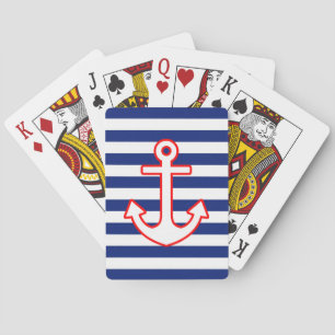 Nautical Style Anchor on Stripes Playing Cards