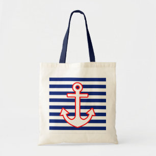 Nautical Style Anchor on Stripes Tote Bag