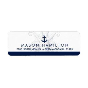 Nautical Style Octopus and Anchor   Return Address Return Address Label