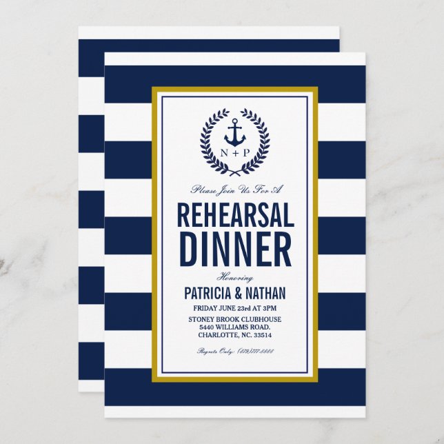 Nautical Style Rehearsal Dinner Invitation (Front/Back)
