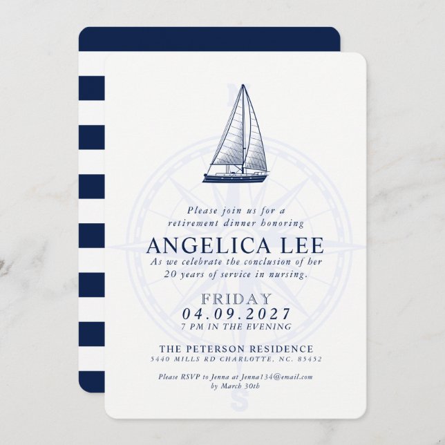 Nautical Style Retirement Dinner Send-off Invite (Front/Back)