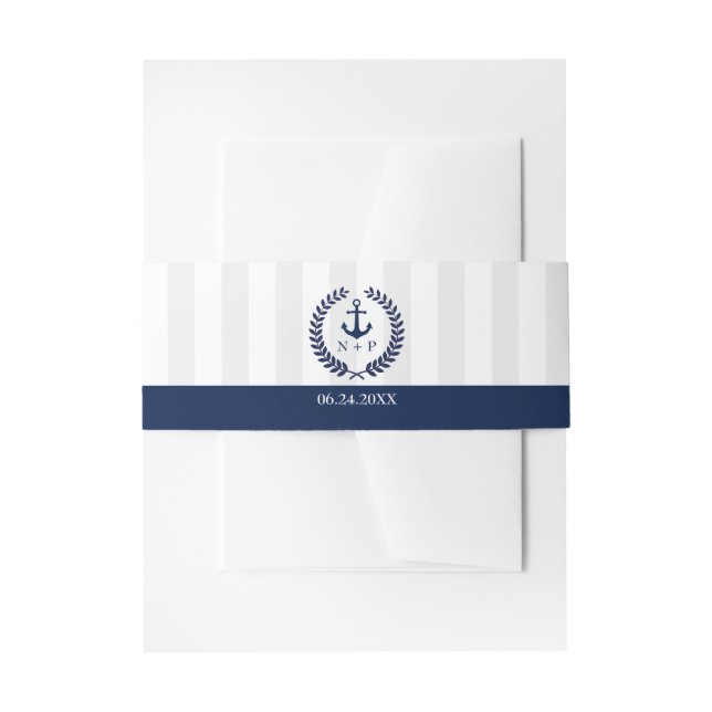 Nautical Style Wedding Custom Monograms Invitation Belly Band (Front Example)