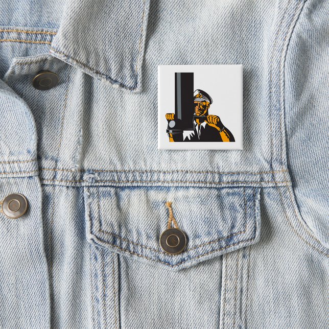 Nautical Submarine Captain Using Periscope  15 Cm Square Badge (Creator Uploaded)