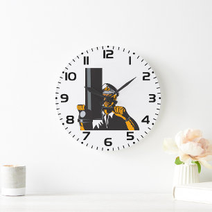 Nautical Submarine Captain Using Periscope  Large Clock