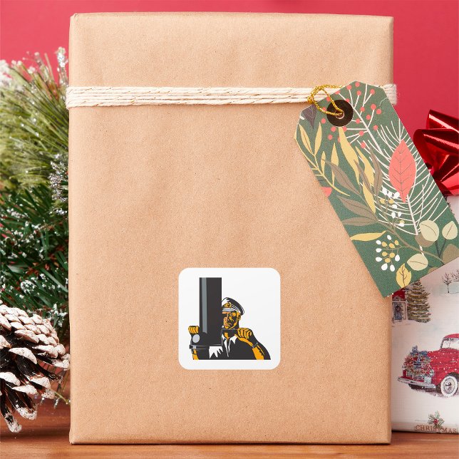 Nautical Submarine Captain Using Periscope  Square Sticker (Creator Uploaded)