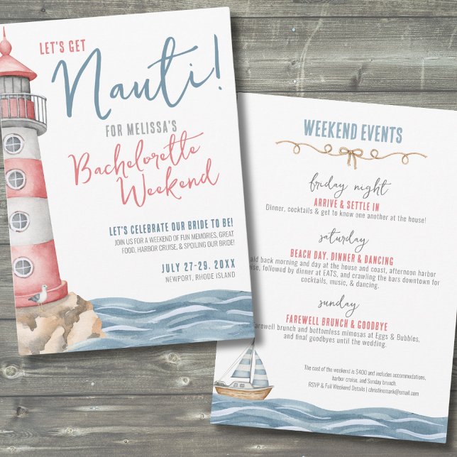Nautical Summer Bachelorette Party Invitation (Let's Get Nauti Beach Nautical Bachelorette Party Invitation)