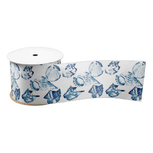 nautical summer beach chic coastal blue  seashell satin ribbon