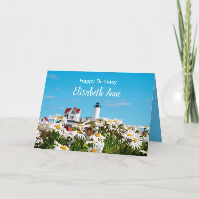 Nautical Summer Birthday Nubble Maine Lighthouse  Card (Front)