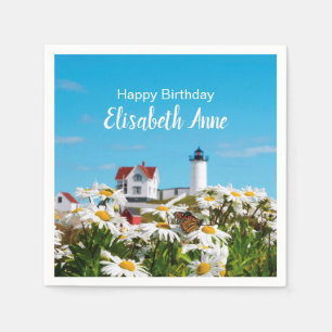 Nautical Summer Birthday Nubble Maine Lighthouse Napkin