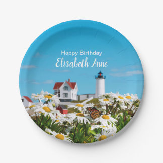 Nautical Summer Birthday Nubble Maine Lighthouse Paper Plate