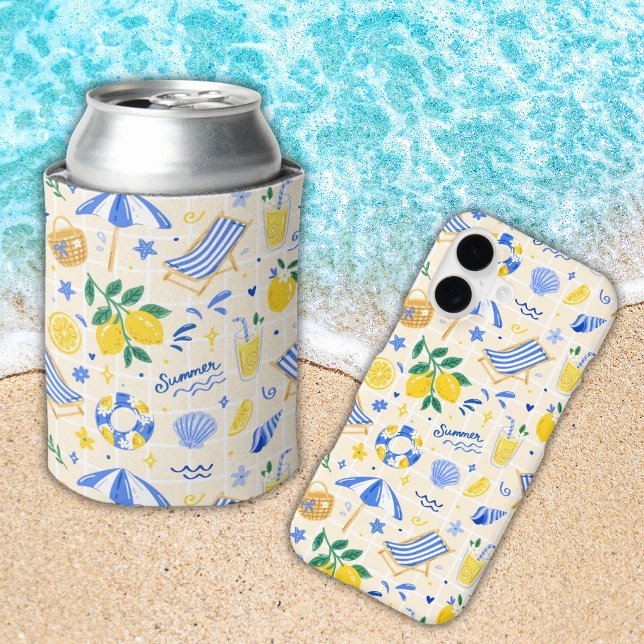 Nautical Summer Lemon Cute  Can Cooler (Creator Uploaded)