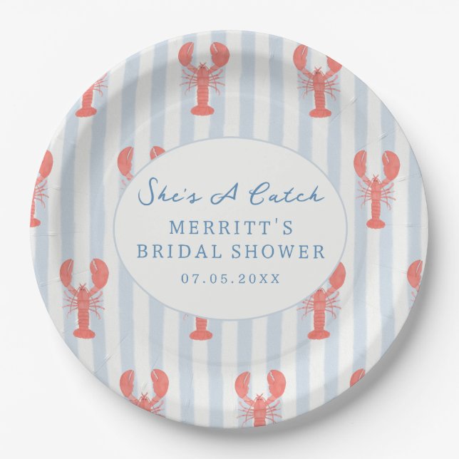Nautical Summer Lobster Bridal Shower Paper Plates (Front)