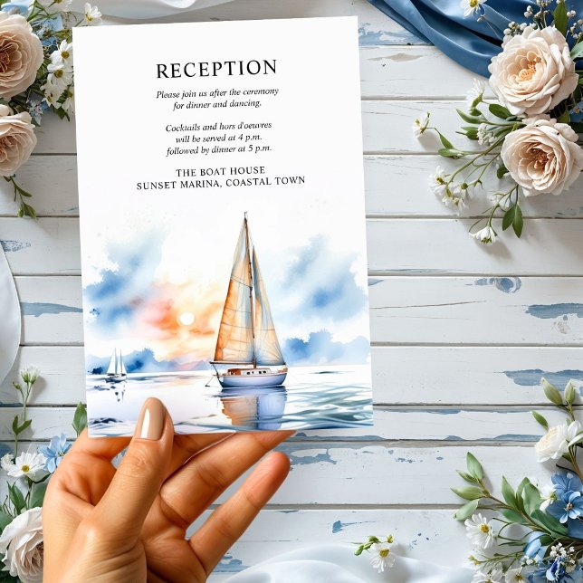 Nautical Sunset Sailboat Coastal Wedding Reception Enclosure Card (Creator Uploaded)