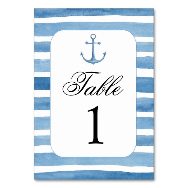 Nautical table number. Beach wedding. Blue numbers Table Number (Front)