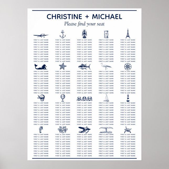 Nautical Table Symbols Wedding Seating Chart (Front)