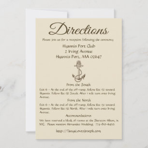 Nautical Tan Directions Details Wedding Anchor Invitation