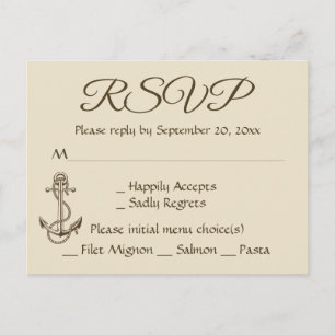 Nautical Tan RSVP Brown Ship Anchor Invitation Postcard