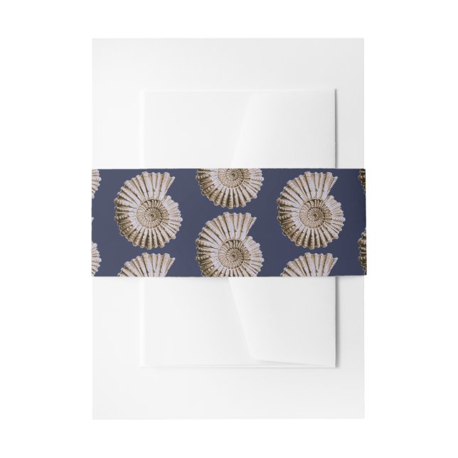 Nautical Tan Seashell Beach Wedding Invitation Belly Band (Front Example)