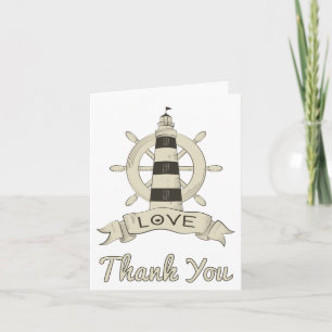 Nautical Tan Thank You Lighthouse & Ship Anchor Card
