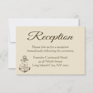 Nautical Tan Wedding Reception Ship Anchor Brown Invitation