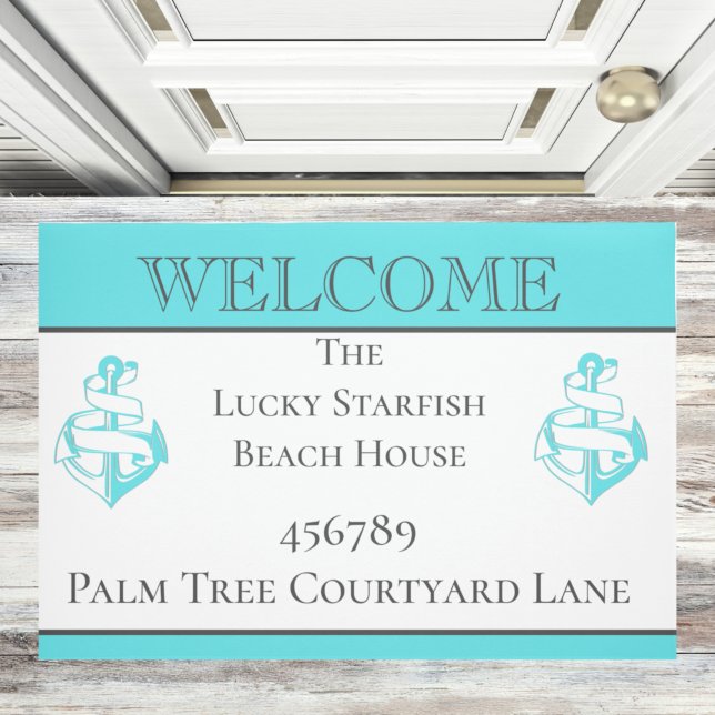Nautical Teal Turquoise  Anchor beach house Doormat (Creator Uploaded)