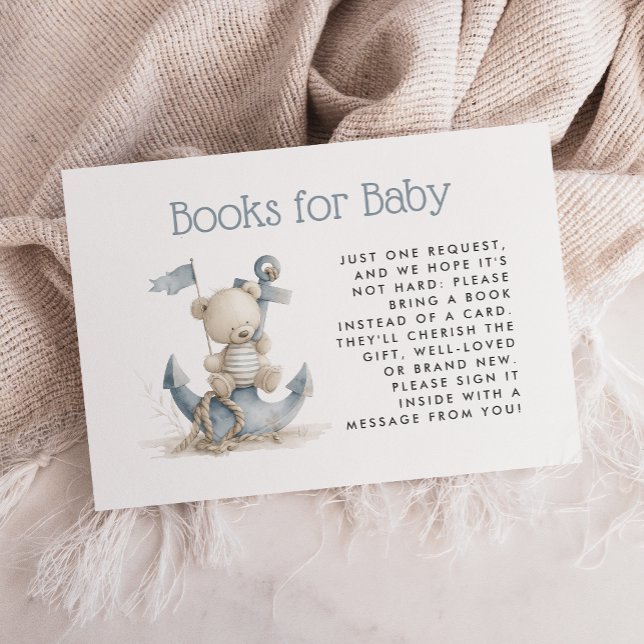 Nautical Teddy Bear Baby Shower Books for Baby Enclosure Card (Creator Uploaded)